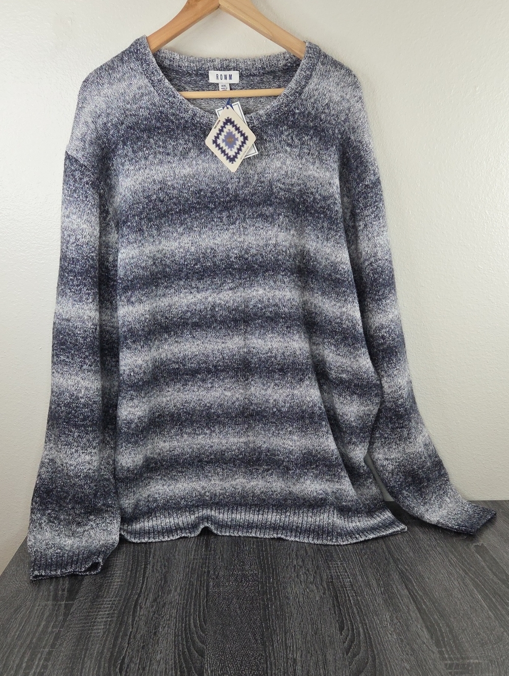 ROWAN TAOS CANYON Blue Gray Striped Geo Sweater - Cozy Knit Pullover XXL